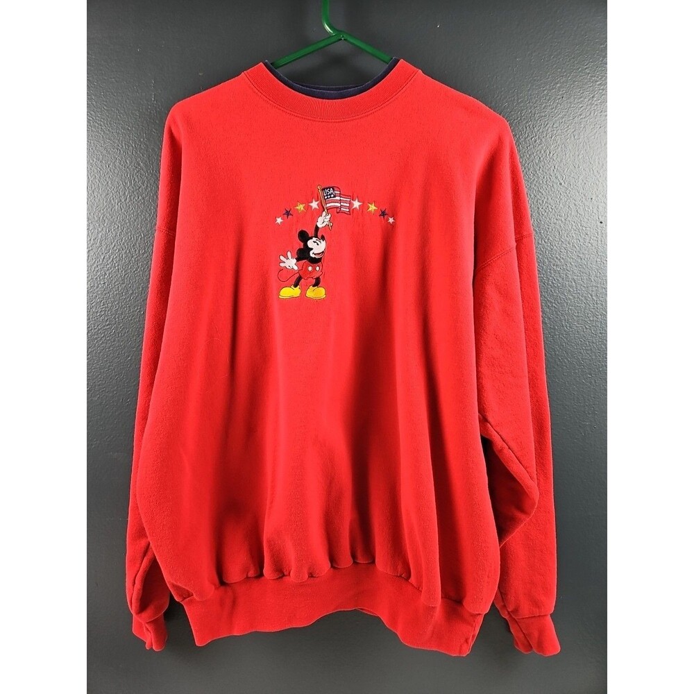 Disney Sweatshirt Adult X- Large Mickey Mouse USA Flag Y2k Crew Neck